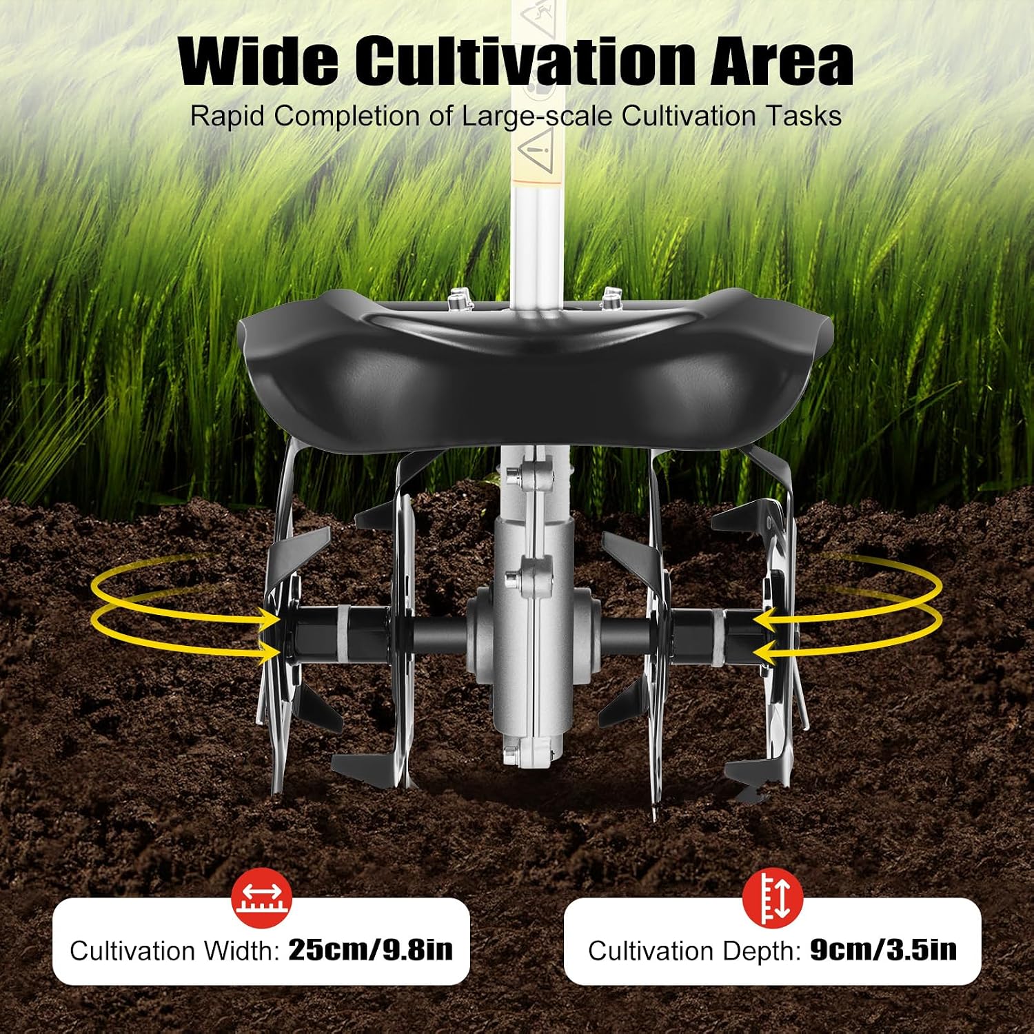 Mini Garden Tiller Cultivator, 51.7CC 2-Stroke 6500RPM Gas Powered Tiller Soil Cultivator with Long Handle, Garden Rototiller for Ploughing, Furrowing, Weeding