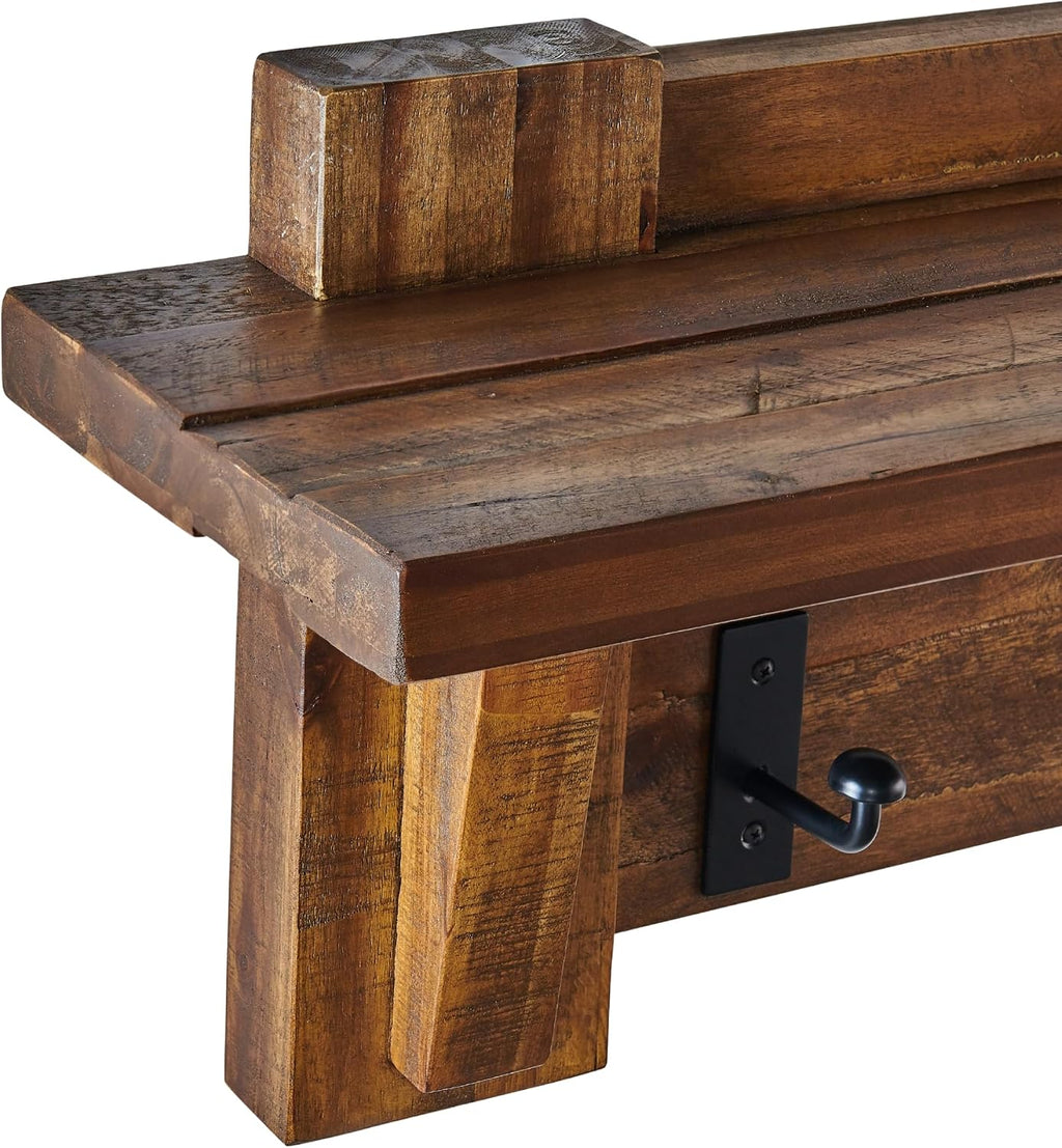 Alaterre Furniture Durango 60 Inch Solid Wood Entryway Organizer - Rustic Industrial Farmhouse Wall Mounted Coat Rack with Shelf and 5 Black Metal Hooks for Mudroom, & Living Room (Natural)