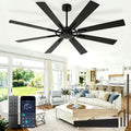 Ceiling Fan Without Light: 72 Inch Big Indoor Outdoor Fan with Remote APP Control - Black Wood Grain Large Ceiling Fan no Light 8 Blade Reversible Quiet DC Motor Memory Function Timer