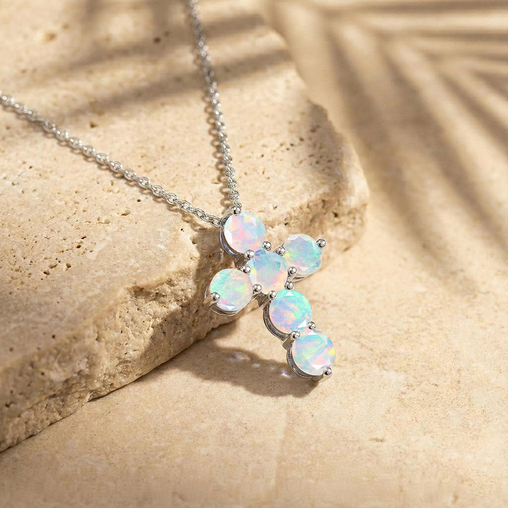 GOODSTONE JEWELS 925 Sterling Silver Cross Pendant Necklace for Women | Size 16+2 Inch Cable Chain with Lobster Clasp | Natural Birthstone Jewelry Gift for Her