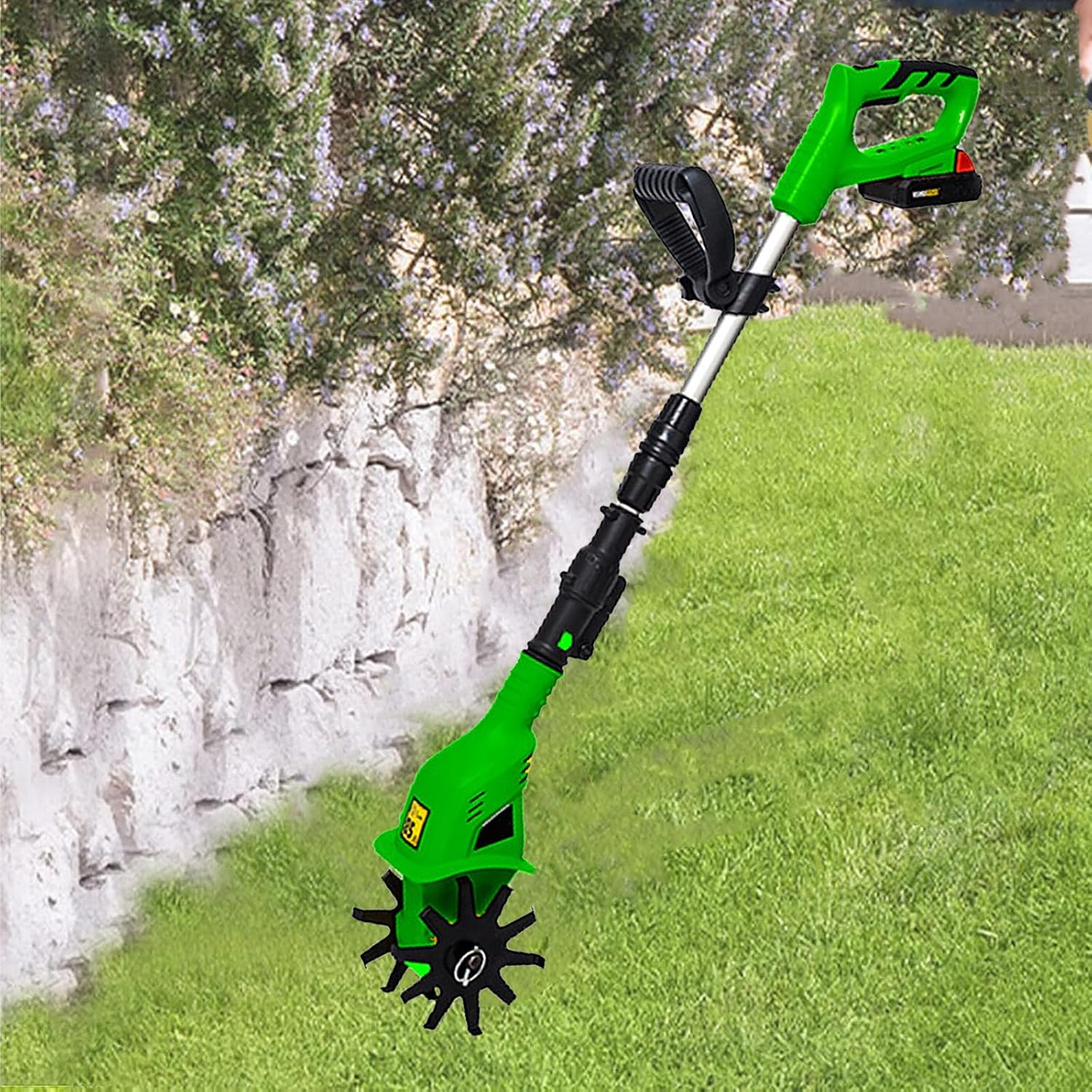 Cordless Tiller Cultivator 20V 2.0 A Battery 250 max RPM Powered Tiller Cultivator, Electric Cultivators for Gardening, 4' Cultivation Width and Depth,Green