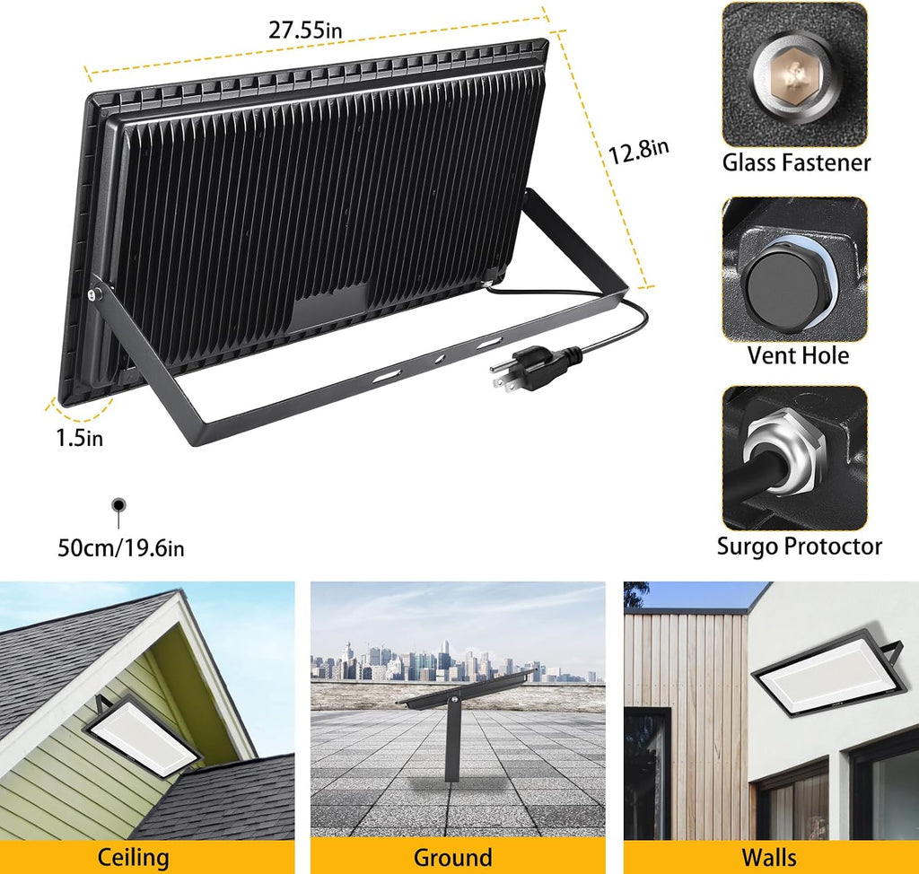 YANYCN 2 Pack 800W LED Flood Light Outdoor,3750W Equivalent Super Bright FloodLight with Plug,88500LM 5000K Daylight White IP66 Waterproof Commercial Lighting for Sports Fields,Counts,Arena,Stadium