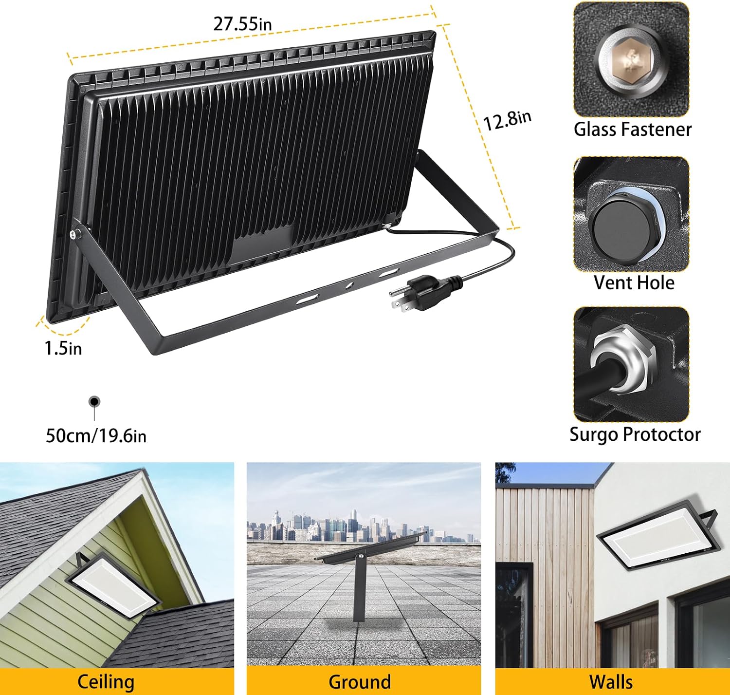 YANYCN 2 Pack 800W LED Flood Light Outdoor,3750W Equivalent Super Bright FloodLight with Plug,88500LM 5000K Daylight White IP66 Waterproof Commercial Lighting for Sports Fields,Counts,Arena,Stadium