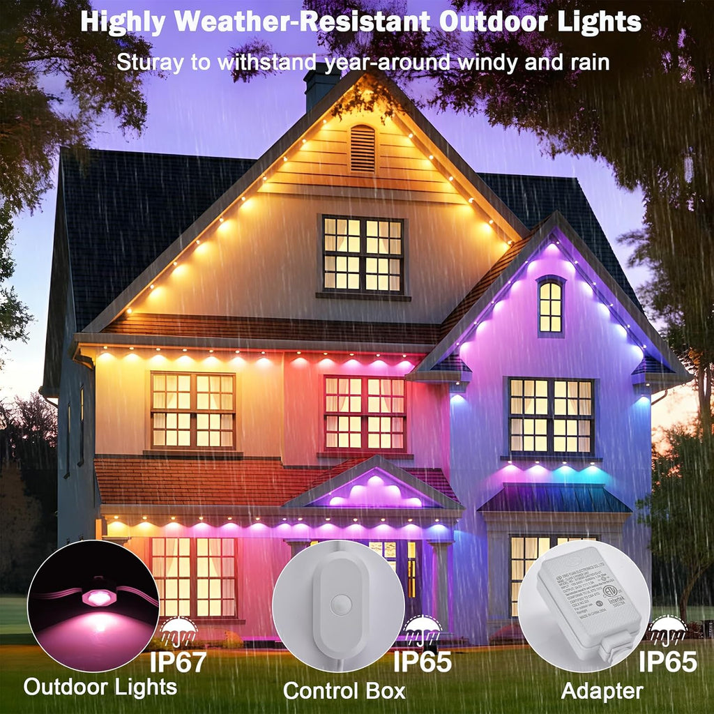 iYogaled 150ft Permanent Outdoor Christmas Lights for House, Smart RGB+IC+Warm to Cool White LED Eave Lights with App Control, IP65 Outside Light Compatible with Alexa, Google Assistant