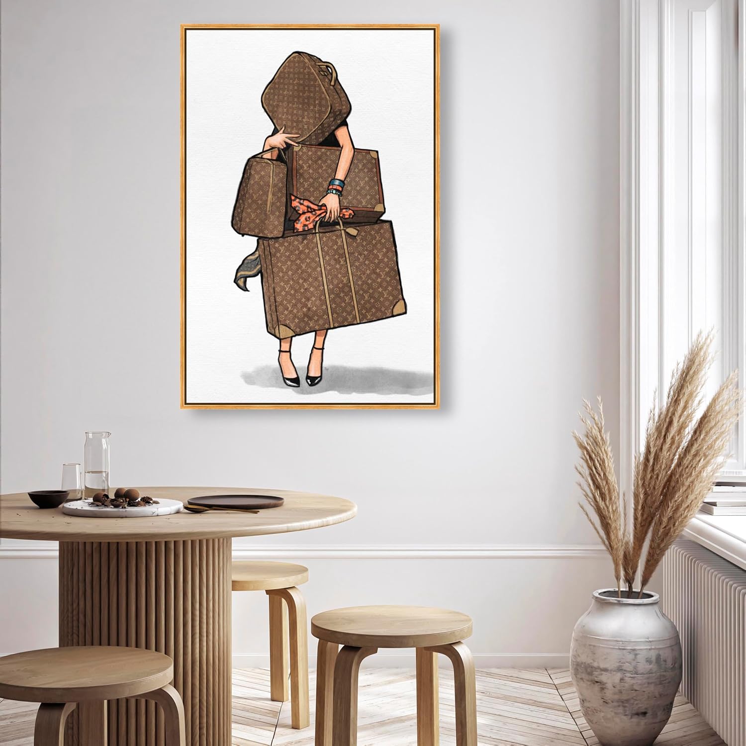 The Oliver Gal Artist Co. Fashion and Glam Framed Wall Art Canvas Prints, Bags-Orange' Travel Essentials Home Décor, 30 in x 45 in, Brown, White