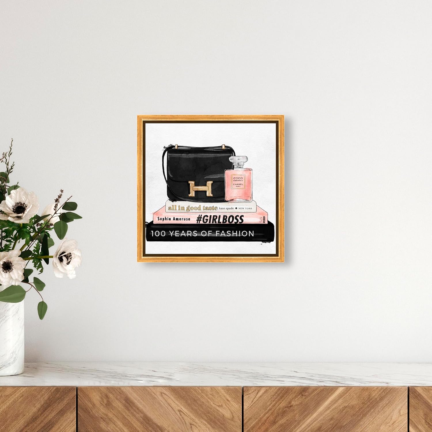 The Oliver Gal Artist Co. Fashion and Glam Framed Wall Art Canvas Prints 'My Always Essentials' Handbags Home Décor, 12' x 12', Black, Pink