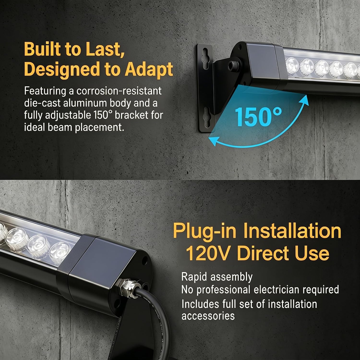 LED Wall Washer Light 72W 40inch IP67 Waterproof 5000K 120V Outdoor 2Pack | IP67 Waterproof 72W LED Wall Washer Delivers Even Glare-Free 5000K Light for Patio Garage Commercial Outdoor Year-Round Use