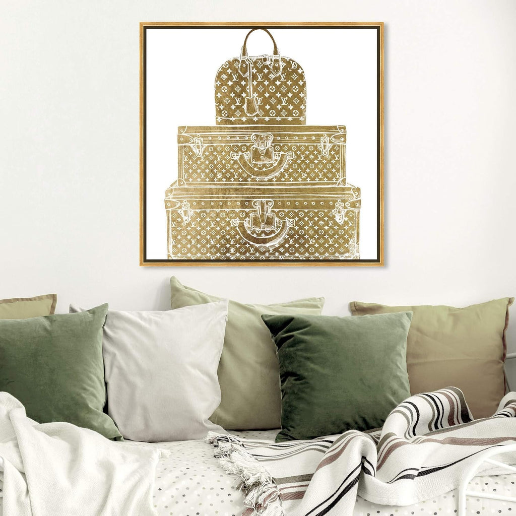 The Oliver Gal Artist Co. Fashion and Glam Framed Wall Art Canvas Prints 'Royal Bag and Luggage Gold Diecut' Travel Essentials