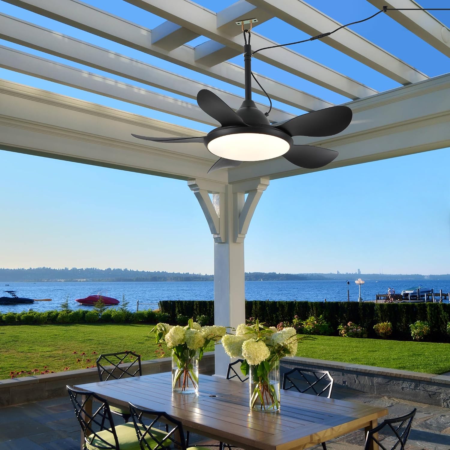 NORFOLK Ceiling Fan with Lights, 36'' Outdoor Waterproof Plug in IP65 Gazebo Fan, Wet Rated LED 3 Color Lighting with Remote, Easy Hanging with Hook for Indoor, Patios, Pergola, Garage, Deck, Coastal