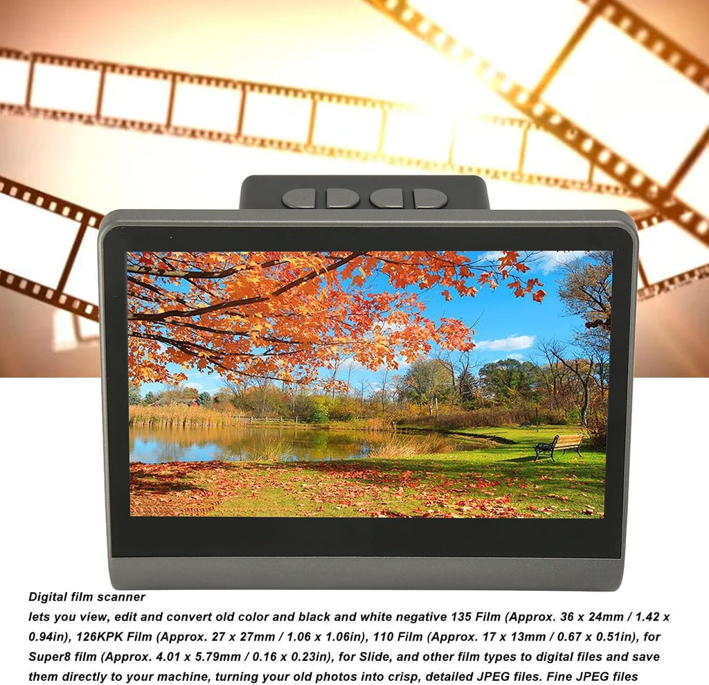 Mini Digital Film Slide Scanner, Converts 135/126/110 Super 8 Film Slides into 48MP Digital Photos, 7in 16GB Film Negative Scanner with USB C, Mini (US Plug)