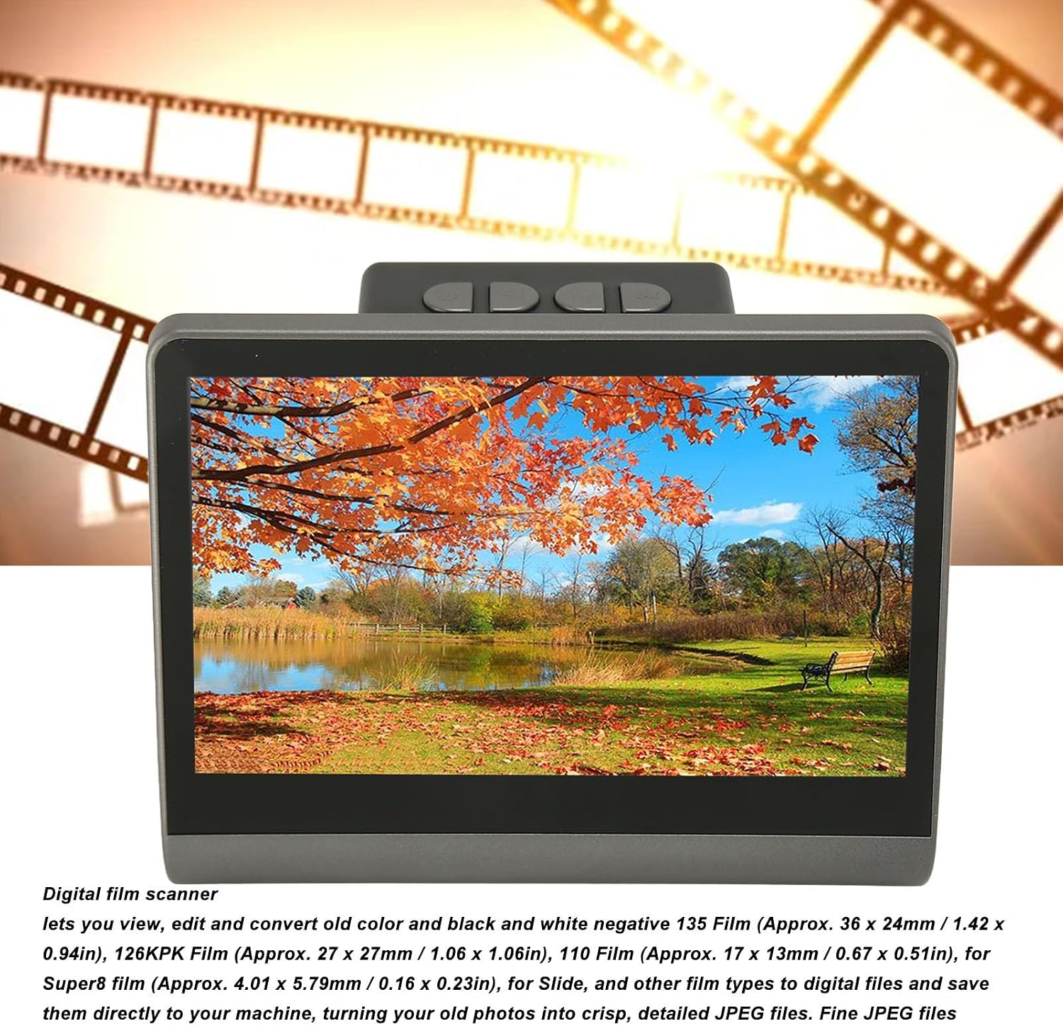 Mini Digital Film Slide Scanner, Converts 135/126/110 Super 8 Film Slides into 48MP Digital Photos, 7in 16GB Film Negative Scanner with USB C, Mini (US Plug)