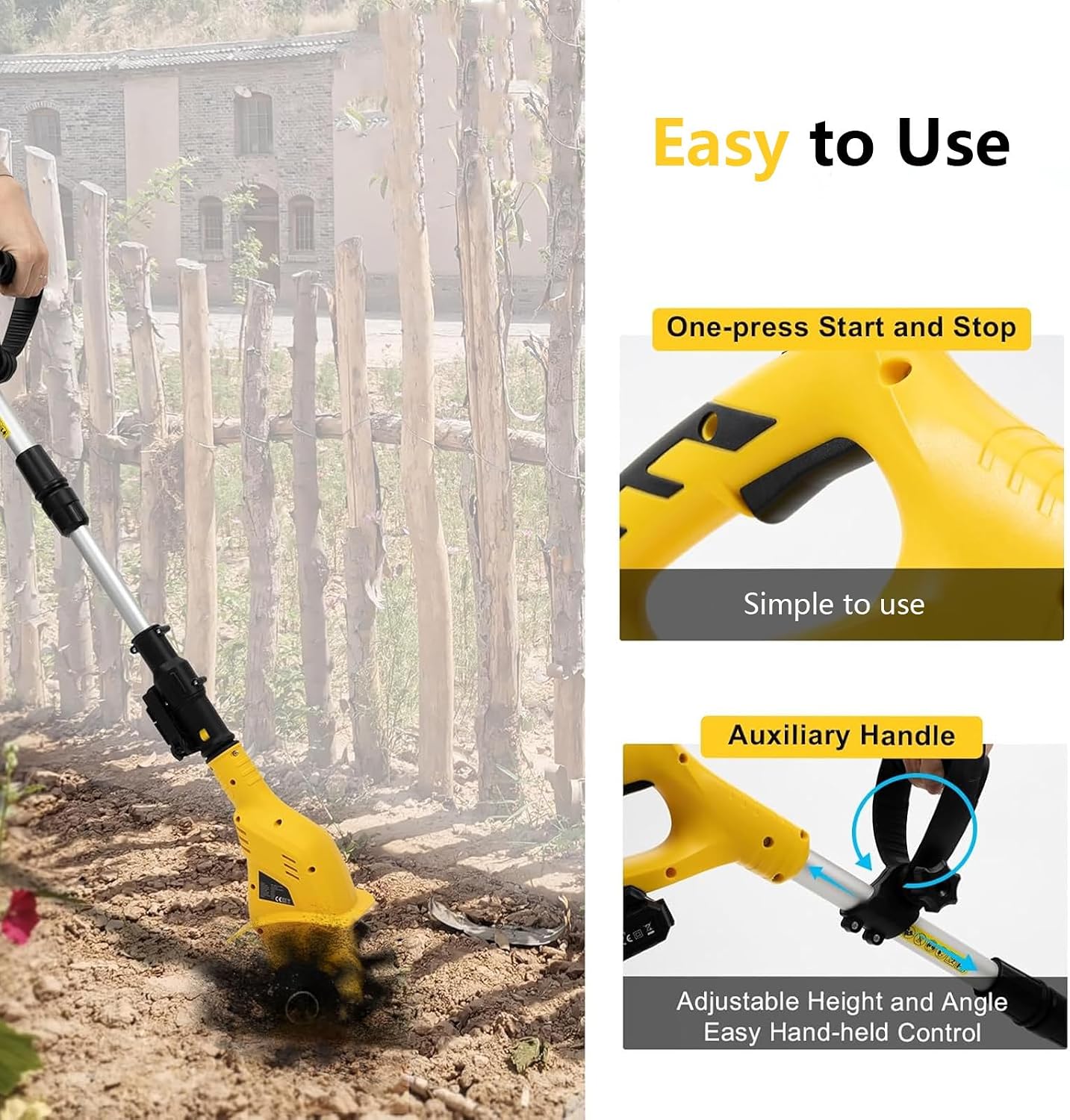 Cordless Tiller Garden Cultivator, 250rpm Handheld Rotavator, Portable Electric Tiller with 2000mah Battery Powered, 10cm Working Width and Depth, for Garden, Vegetable Plots,Green