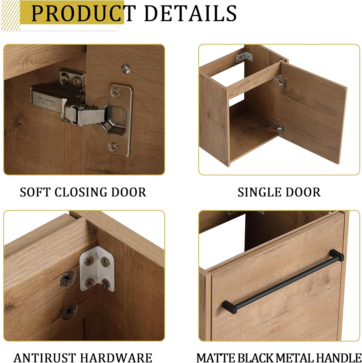 Glemab 17.31' Floating Wall-Mounted Bathroom Vanity, Bathroom Vanity with Ceramic Sink, Soft-Close Cabinet Door, Wall-Mounted Storage Cabinet with Ceramic Sink, Oak