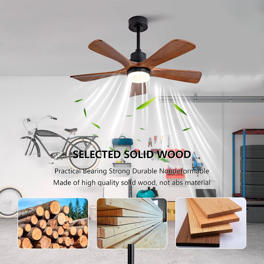 Black Ceiling Fans with Lights and Remote, 42 Inch Outdoor Ceiling Fan for Patios with Light 5 Blades Ceiling Fan Noiseless Reversible DC Motor, Wood Fan for Farmhouse