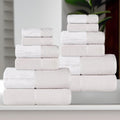 Superior Cotton 12 Piece Assorted Towel Set, Quick Dry, Bathroom Essentials, Shower, Spa, Soft Absorbent Towels, Includes 4 Bath, 4 Hand, 4 Washcloth/Face Towels, Lodie Collection, Stone-White