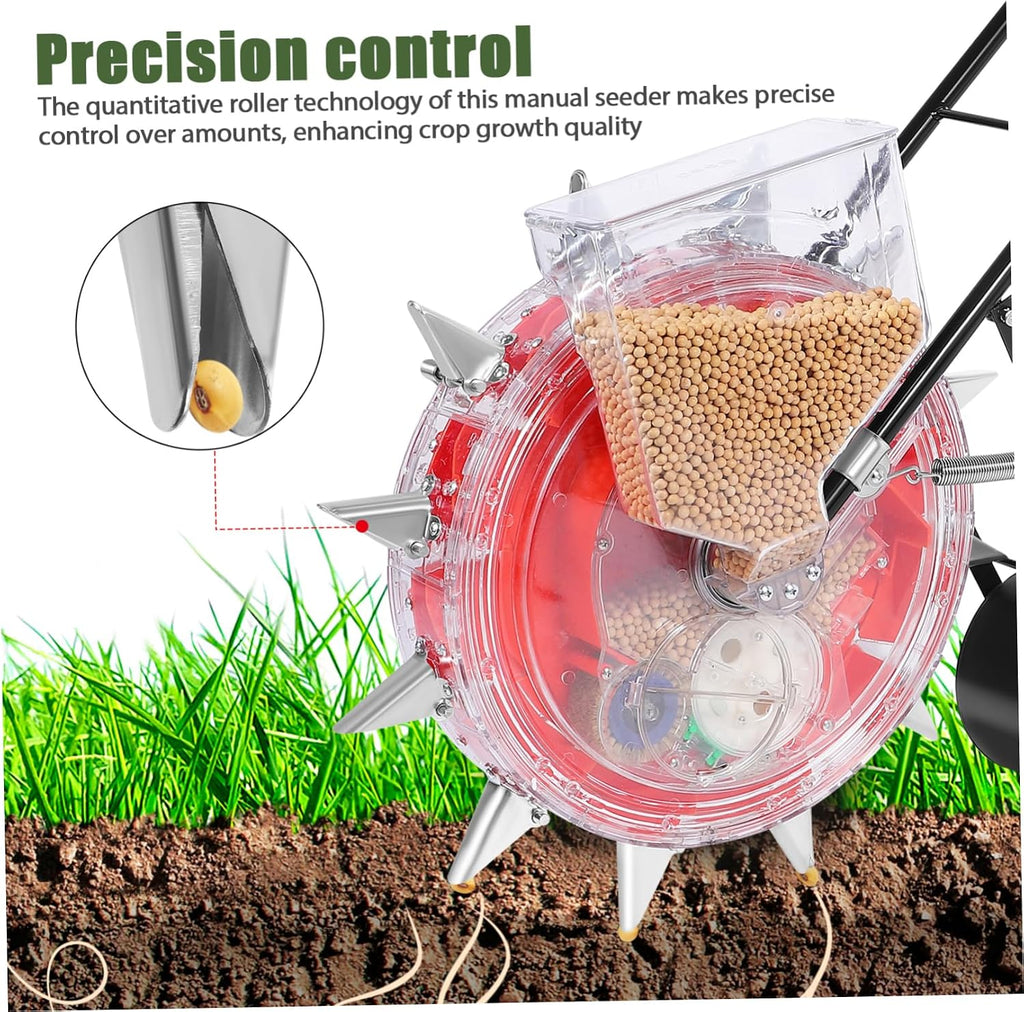 Hand-Push Planter Precision Roller for Sowing and Fertilizing Multi-Functional Gardening Tool for Efficient Planting and Growth Monitoring