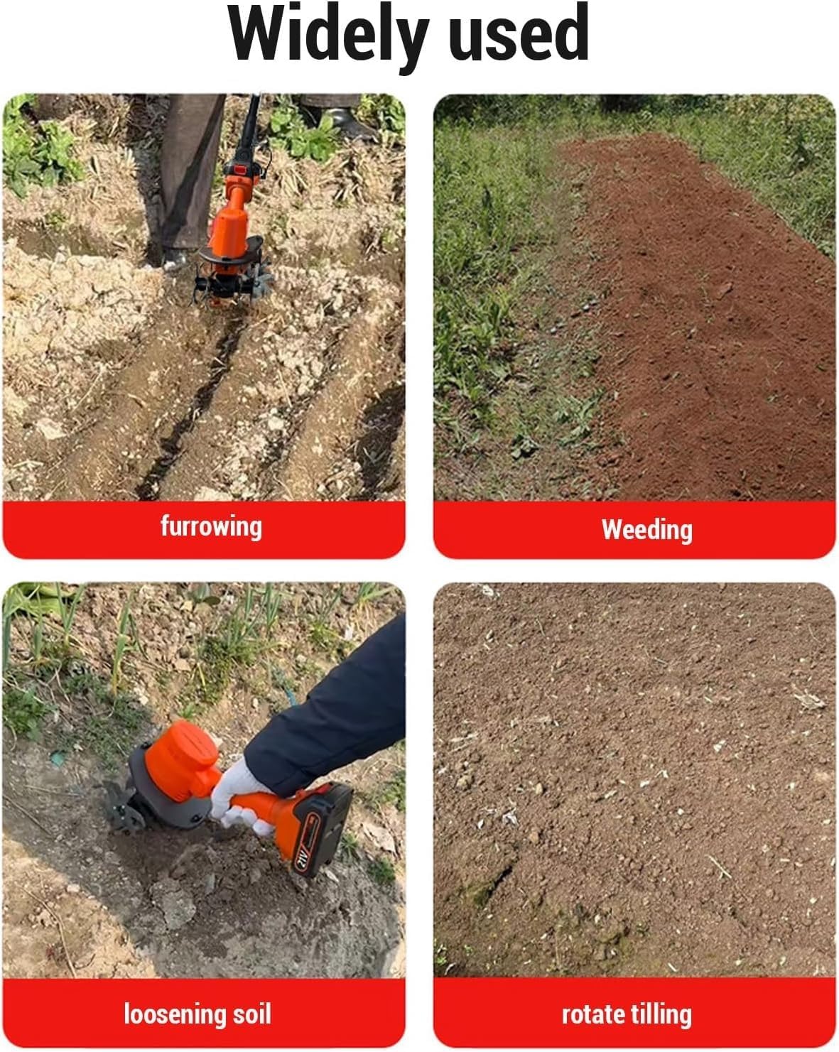 24v Cordless Electric Tiller,Handheld Garden Cultivator,235rpm,4inch Tilling Depth,with 2 * 1.5ah Batteries & Charger,Portable Garden Rototiller,for Gardening Lawn Maintenance