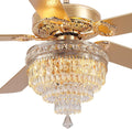Asyko 62' Golden Crystal Ceiling Fan Fandelier with Lights - Modern Chandelier Fans with Remote Control，Noiseless DC Motor, Retro/Farmhouse Lighting, Dining Room,Living Room