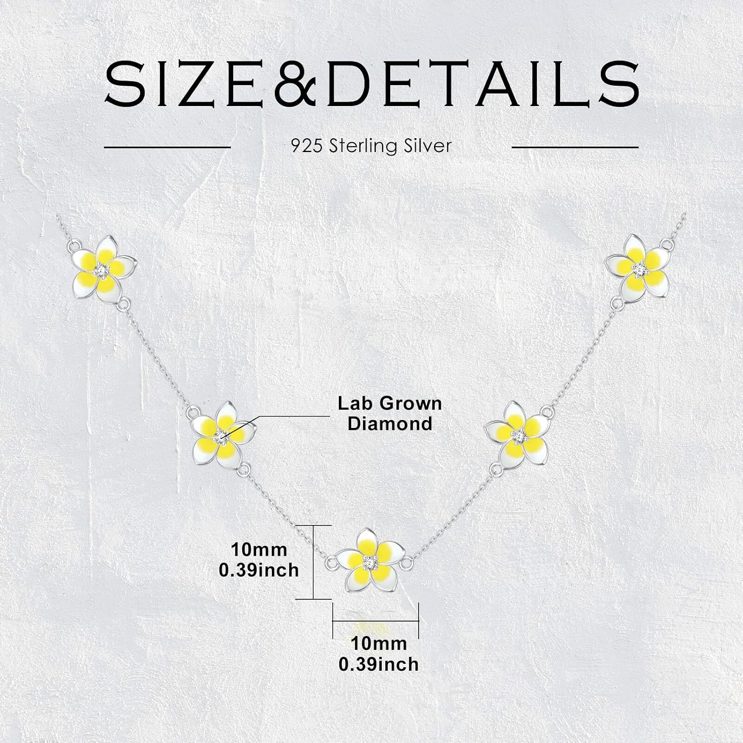 Diamond Plumeria Necklace for Women 925 Sterling Silver 1.2mm Cable Chain and Pendant with Lab Grown Diamond Plumeria Jewelry Gifts