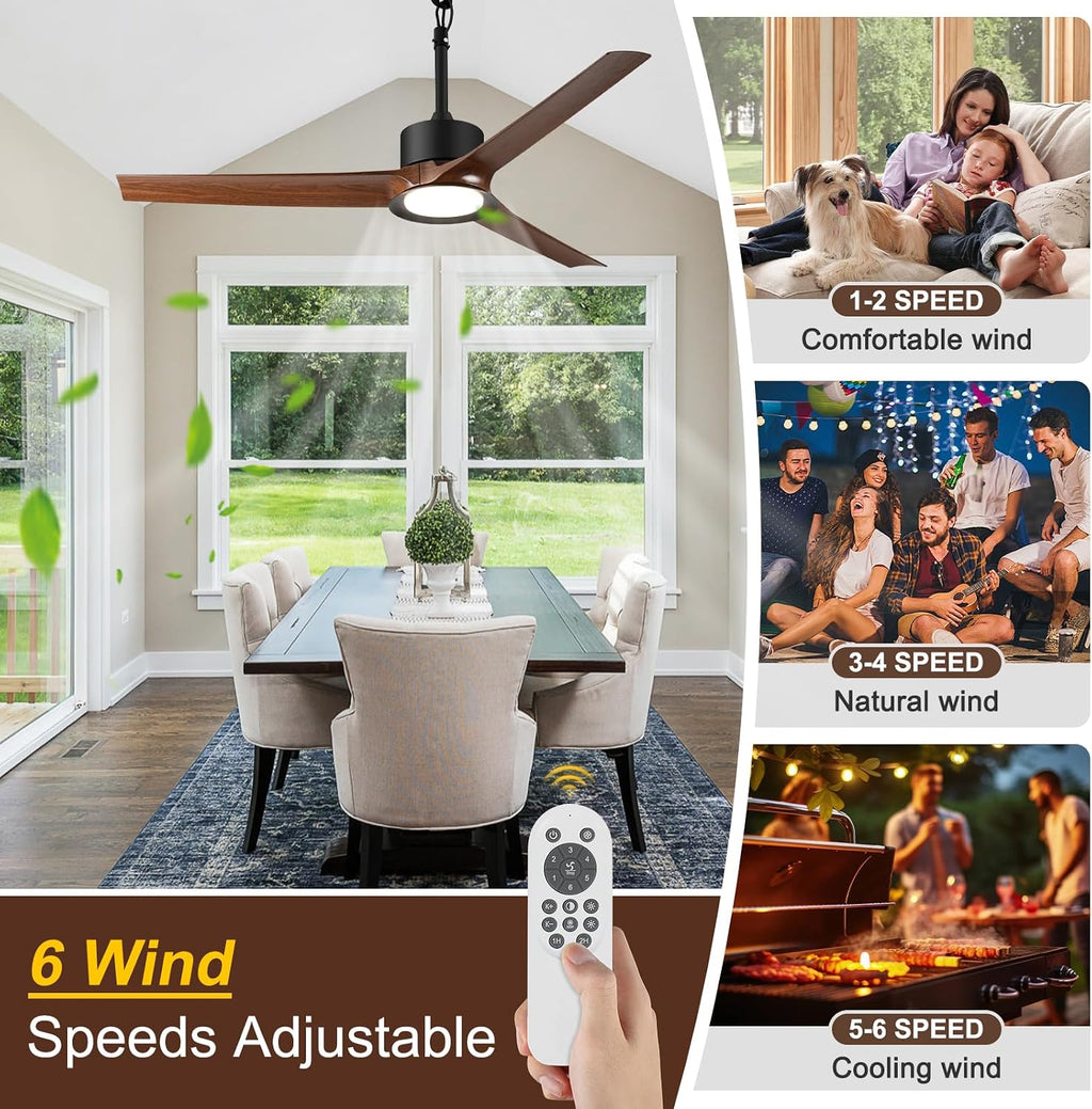 52 Inch Outdoor Ceiling Fan with Light and Remote, Reversible Waterproof Patio Fan for Gazebo Pergola Porch Deck Balcony, Wet Rated Plug-in Hanging Ceiling Fan for Outside