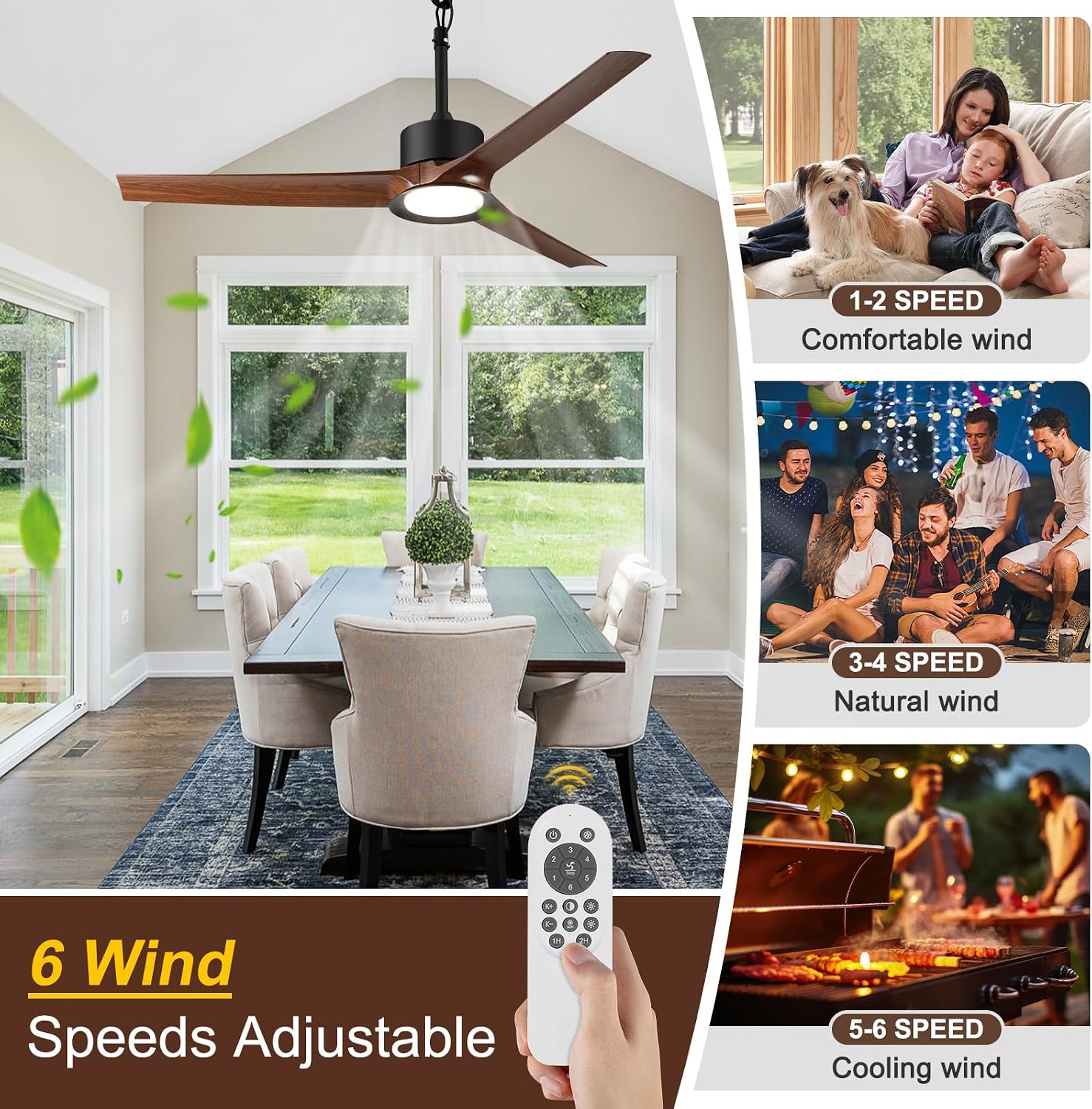 52 Inch Outdoor Ceiling Fan with Light and Remote, Reversible Waterproof Patio Fan for Gazebo Pergola Porch Deck Balcony, Wet Rated Plug-in Hanging Ceiling Fan for Outside