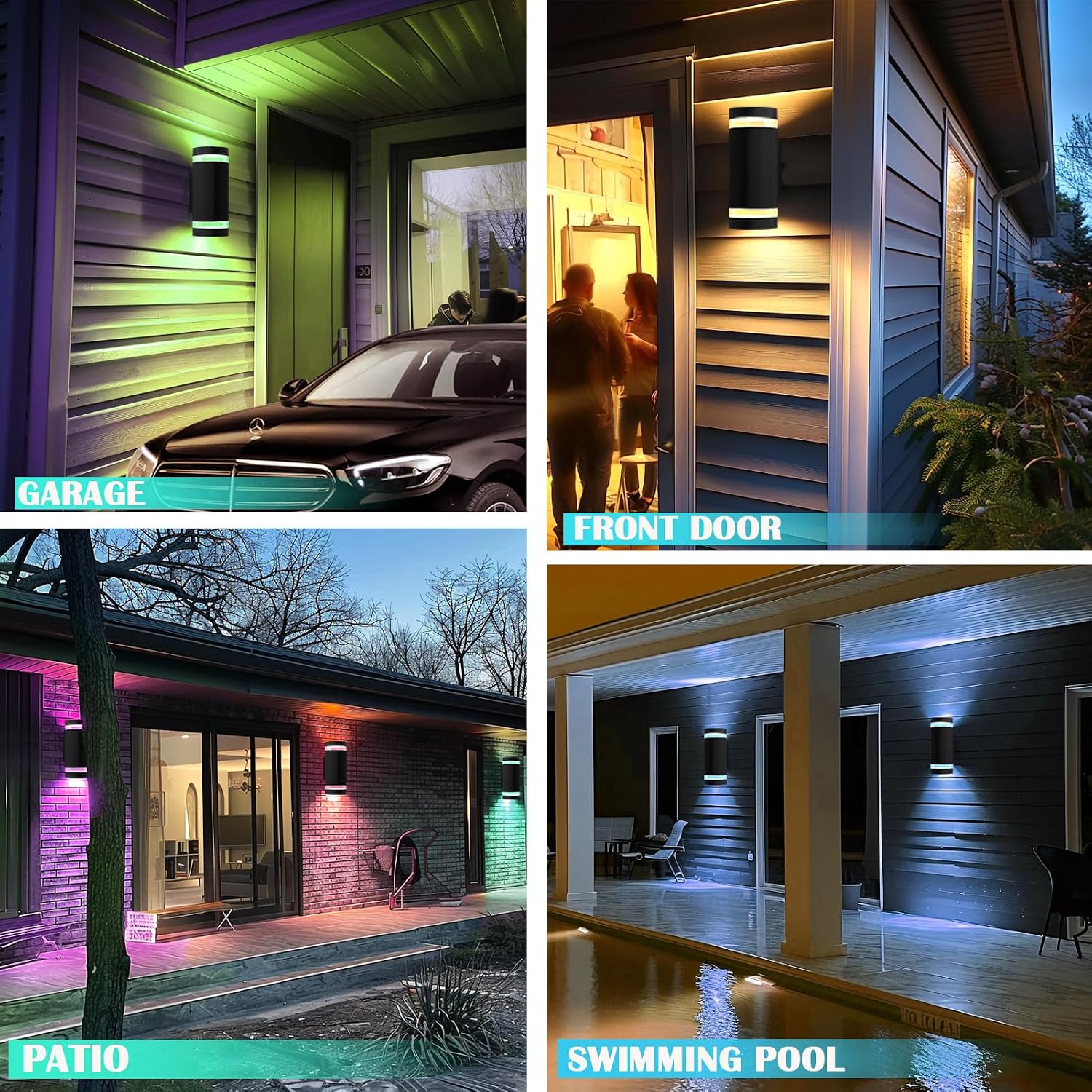 iYogaled RGB Outdoor Wall Lights with RF Remote Control, Color Changing Porch Light, Up and Down Smart Wall Sconces with 2700k- 6500k RGB+CCT and 32 Modes-ETL Listed (2 Pack)