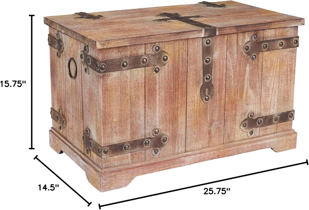 Household Essentials Victorian Style Decorative Trunk in Chinese Fir Wood with Metal Accents, Natural