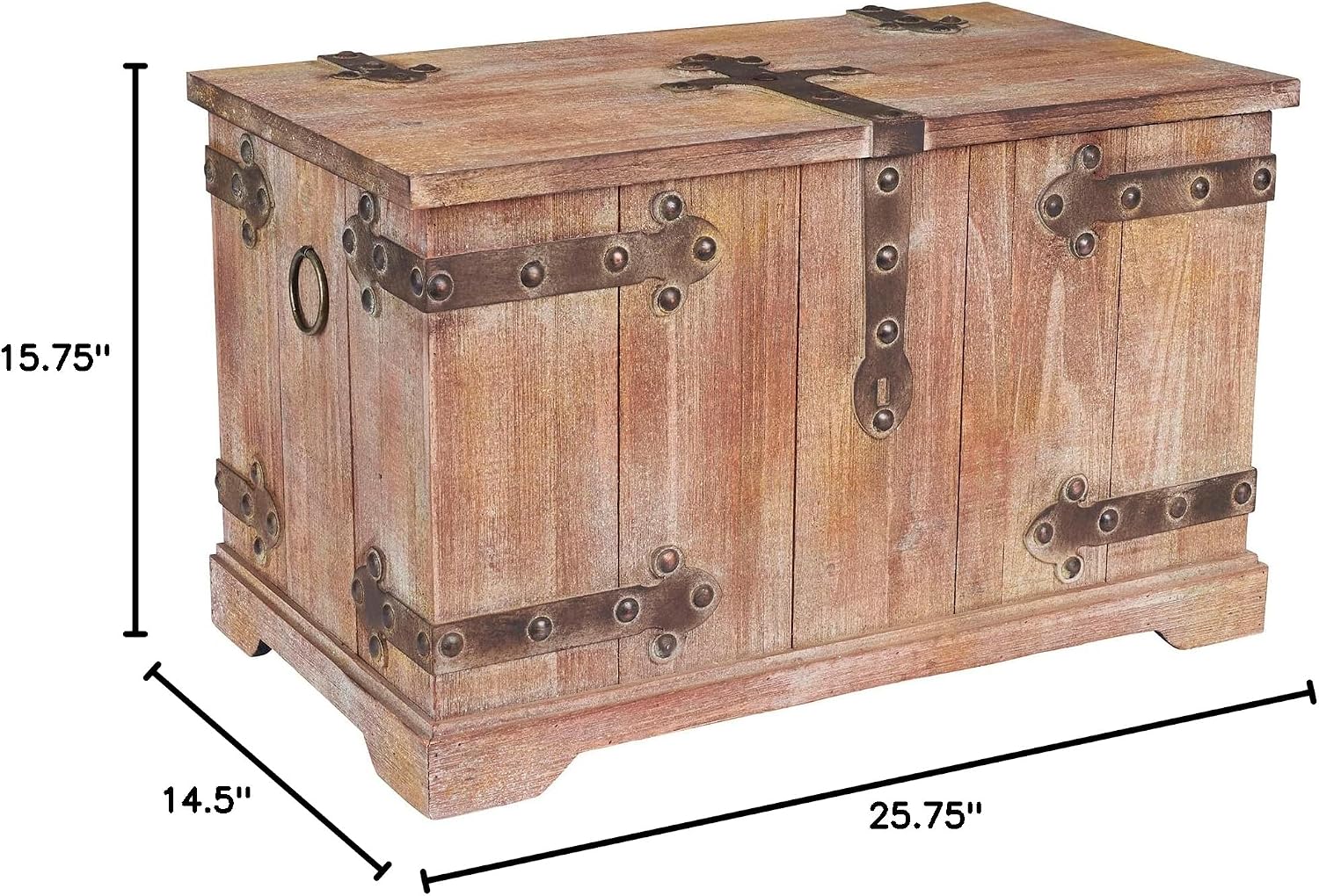 Household Essentials Victorian Style Decorative Trunk in Chinese Fir Wood with Metal Accents, Natural