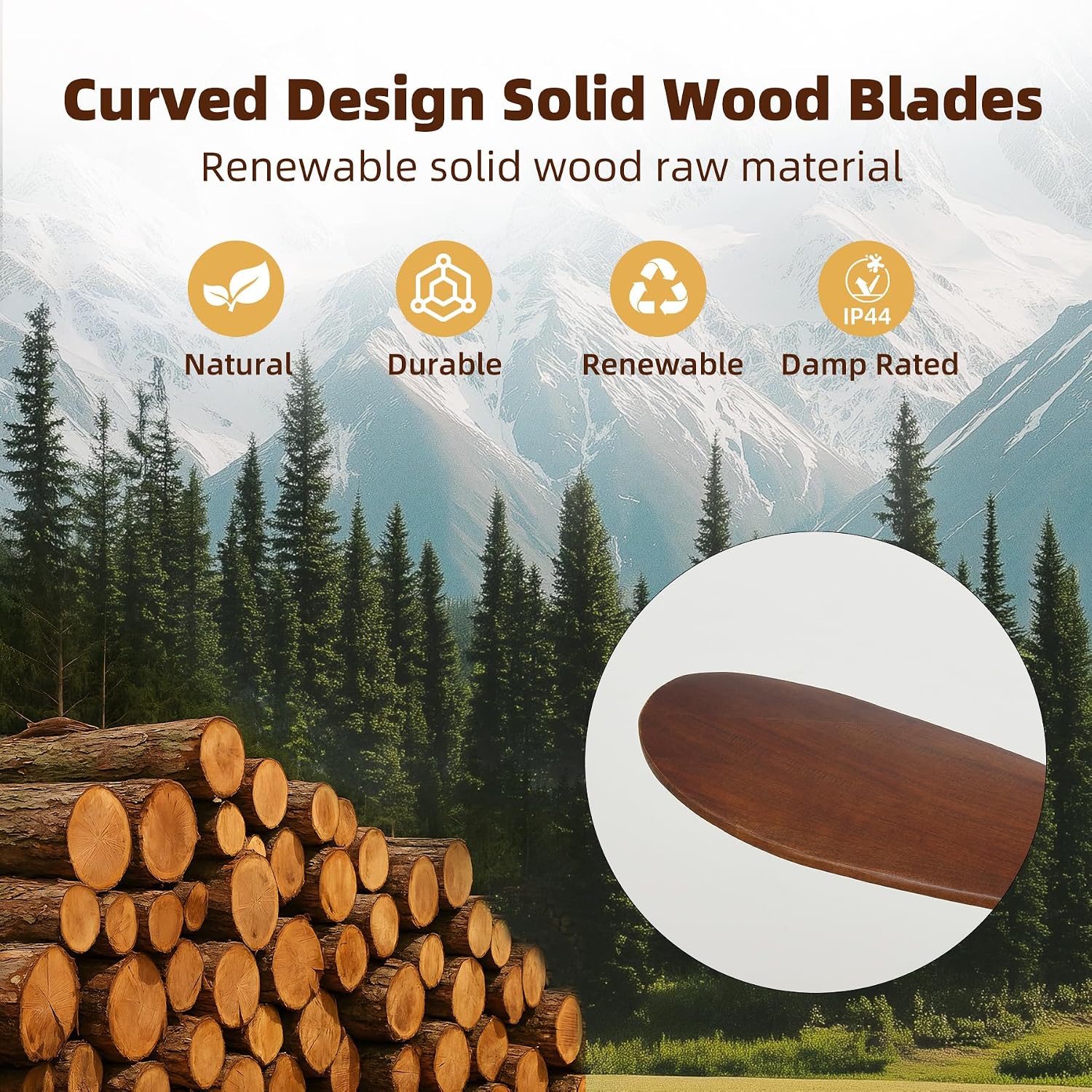 Smart Ceiling Fan no Light, 52 Inch Outdoor Ceiling Fan Without Light, Compatible with Alexa/Google/App, 3 Solid Wood Blades, Modern Wood Fan for Patio, Bedroom, Living Room,Dark Walnut
