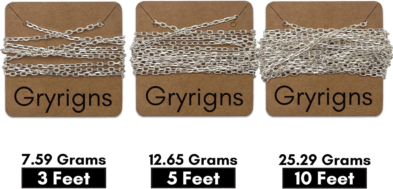 Gryrigns 5Feet 2.1mm 925 Sterling Silver Cable Chain Link Bulk for DIY Craft Jewelry Making (12.65 Grams)