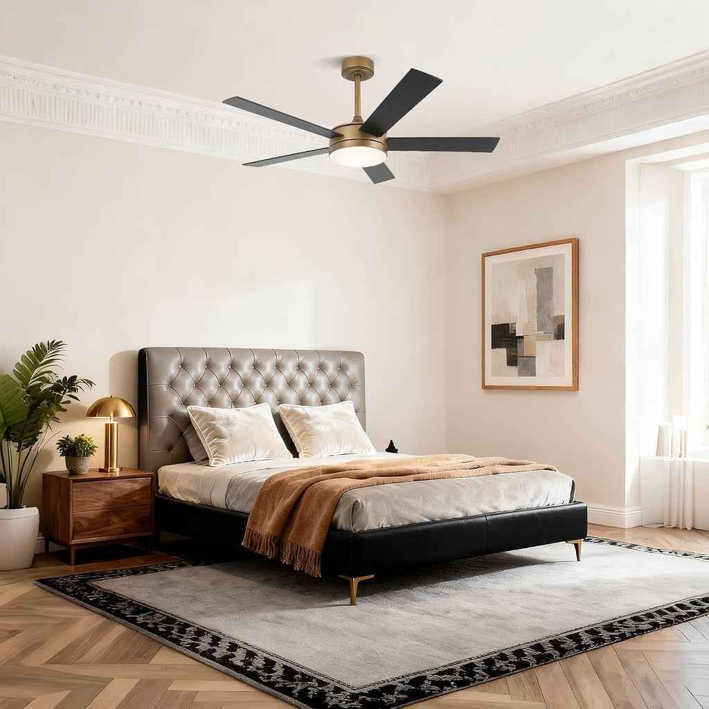 48 Inch Gold Ceiling Fan with Lights, Black & Gold Modern Ceiling Fan with Remote/APP for Bedroom Living Room, 3CCT, Reversible DC Motor, 6 Speeds, Timer, Quiet Indoor Ceiling Fan