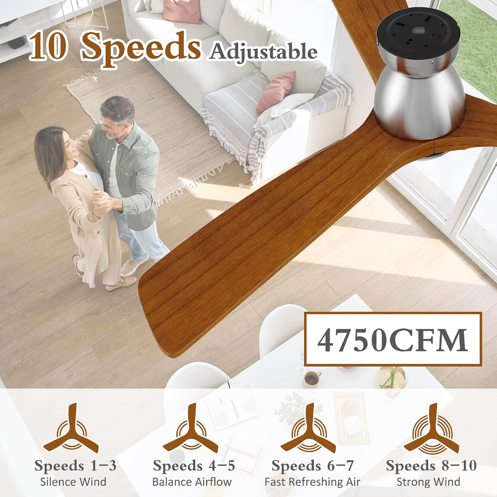 52' Smart Low Profile Ceiling Fans with Dimmable Lights Remote, Whisper-Quiet DC Motor,Outdoor Indoor Flush Mount Ceiling Fan,Control with WIFI Alexa App,3 Antique Solid Wood Blades,for Living Room