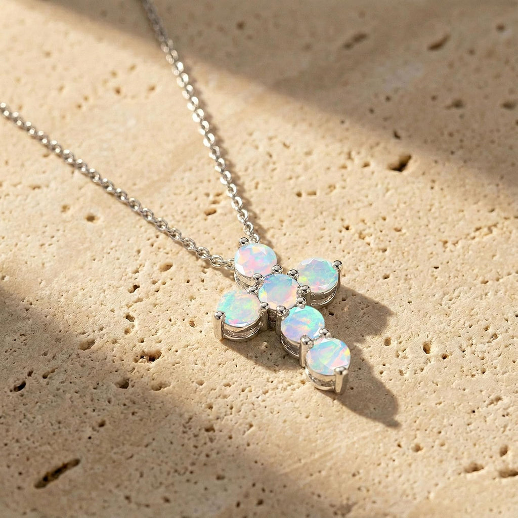 GOODSTONE JEWELS 925 Sterling Silver Cross Pendant Necklace for Women | Size 16+2 Inch Cable Chain with Lobster Clasp | Natural Birthstone Jewelry Gift for Her