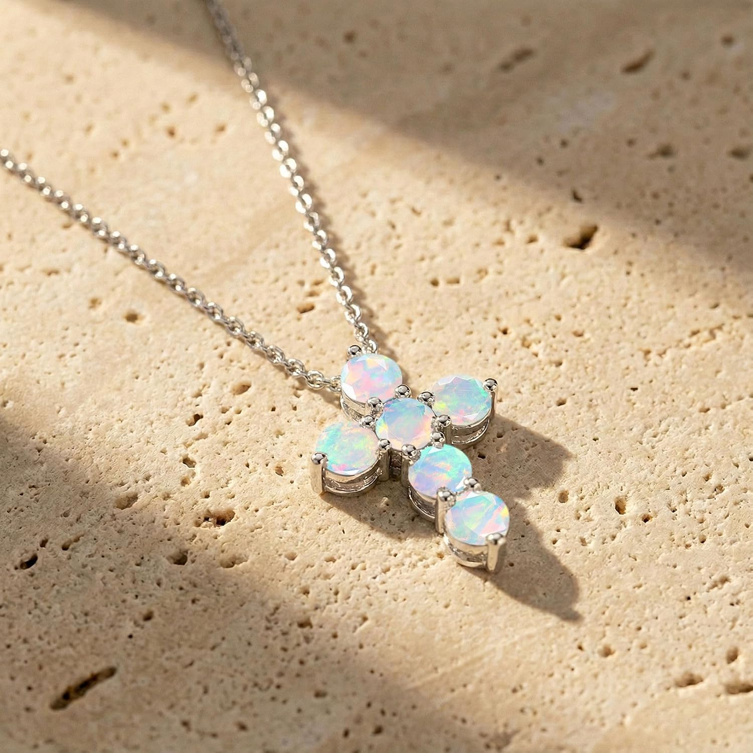 GOODSTONE JEWELS 925 Sterling Silver Cross Pendant Necklace for Women | Size 16+2 Inch Cable Chain with Lobster Clasp | Natural Birthstone Jewelry Gift for Her