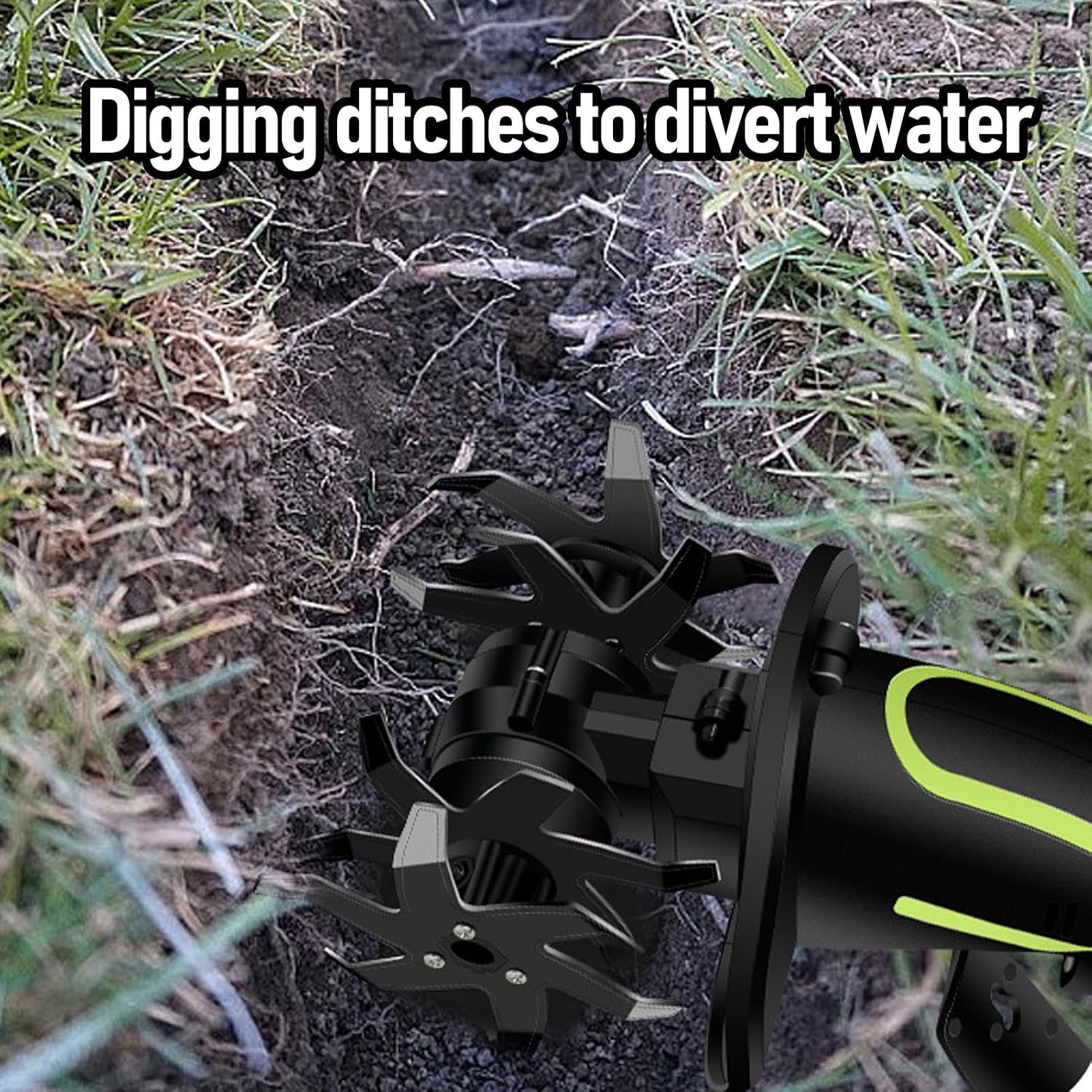 Asixxsix Cordless Tiller Cultivator, 235 RPM Tilling Width 3.9In Depth 3.9In, Electric Garden Tiller with Charger Battery 2x1500mAh, 24 Steel Tines, Garden Rototiller for Lawn Soil (US Plug)