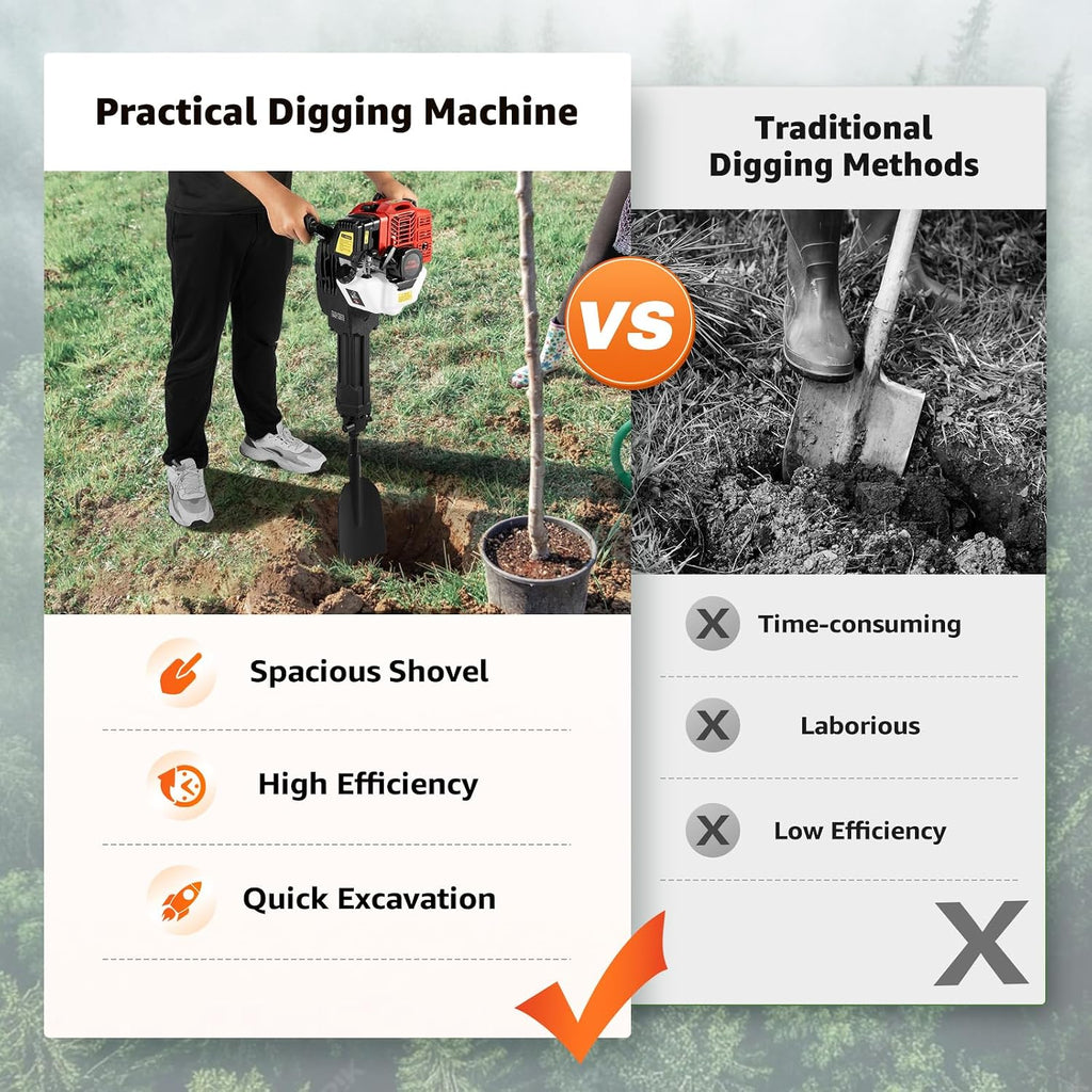 Handheld Trencher Digger Machine 52CC Garden Tiller Cultivator 0.34Gal Large Tank Edger Trencher 2 Stroke Edger Lawn Tool Handle Rototiller for Garden Tool Tilling Depth