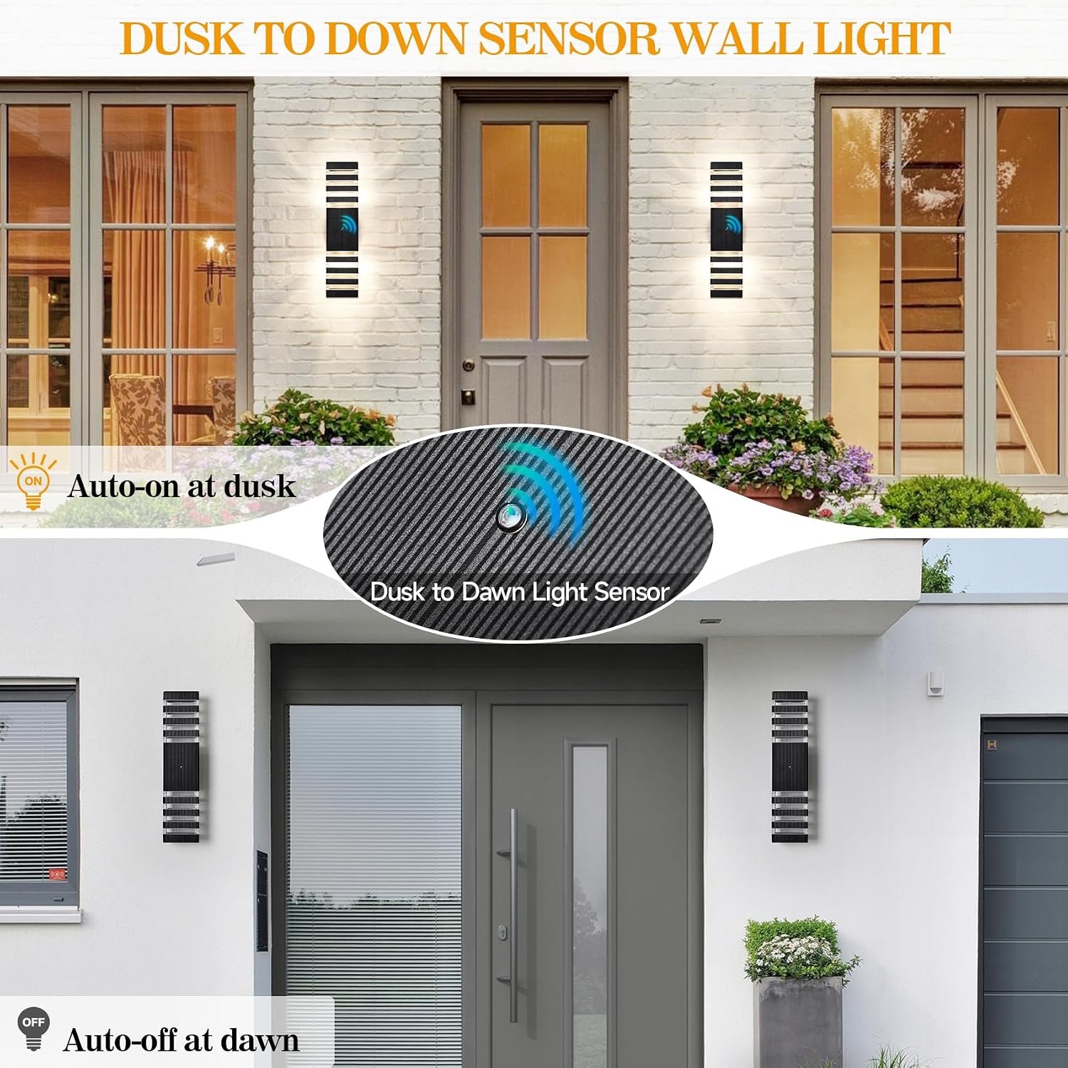 Dusk to Dawn Led Outdoor Wall Light,6 Pack Outdoor Garage Lighting Fixtures，18.3 in Modern Porch Light,Up and Down Exterior Wall Sconce,Waterproof Exterior Lights for House with 12 * 7W Bulbs