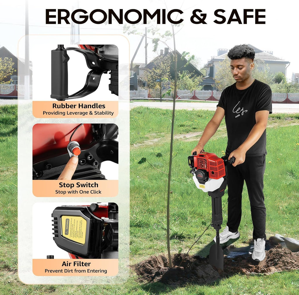 Handheld Trencher Digger Machine 52CC Garden Tiller Cultivator 0.34Gal Large Tank Edger Trencher 2 Stroke Edger Lawn Tool Handle Rototiller for Garden Tool Tilling Depth