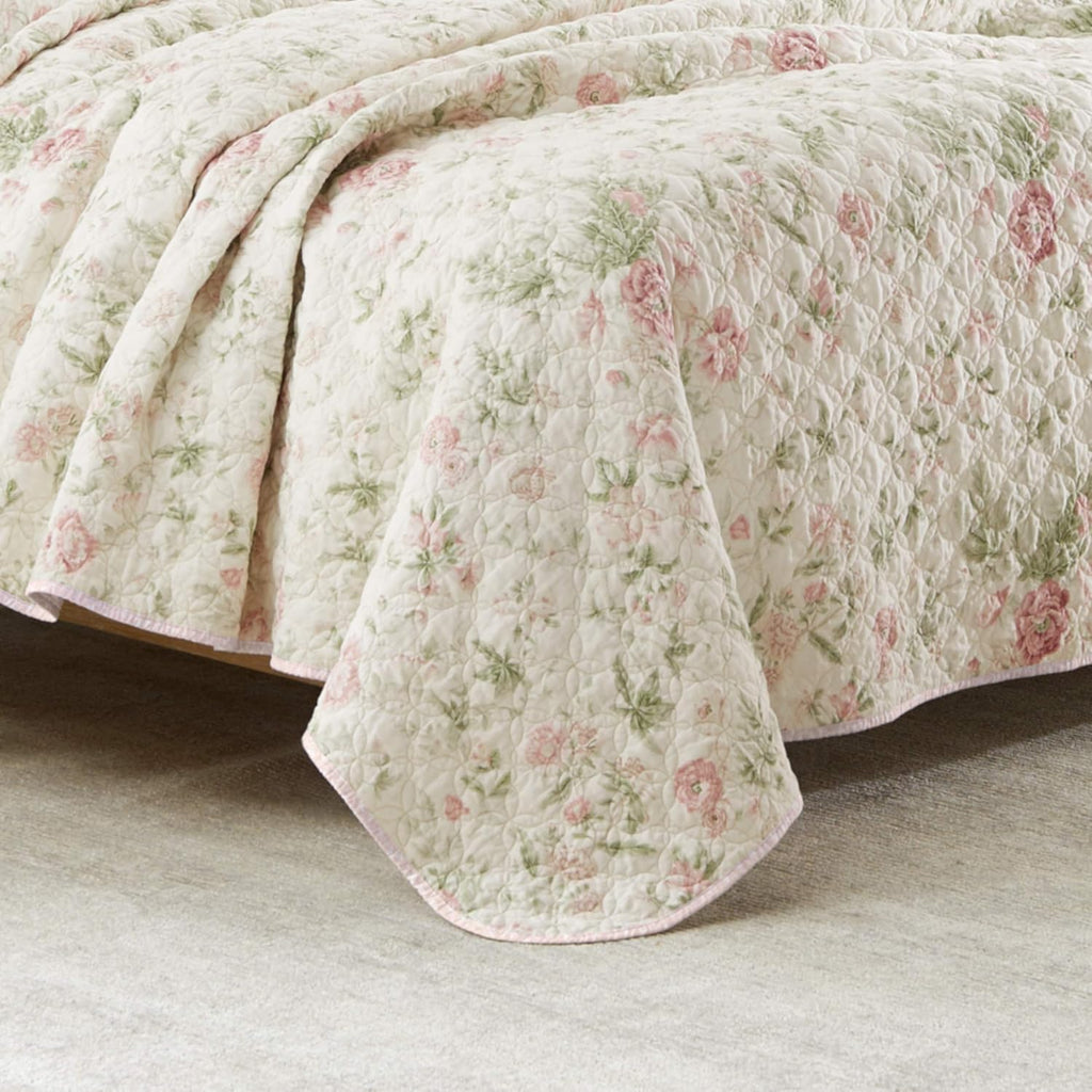 Laura Ashley - King Quilt Set, Reversible Cotton Bedding with Matching Shams, Lightweight Home Decor for All Seasons (Breezy Floral Pink/Green, King)