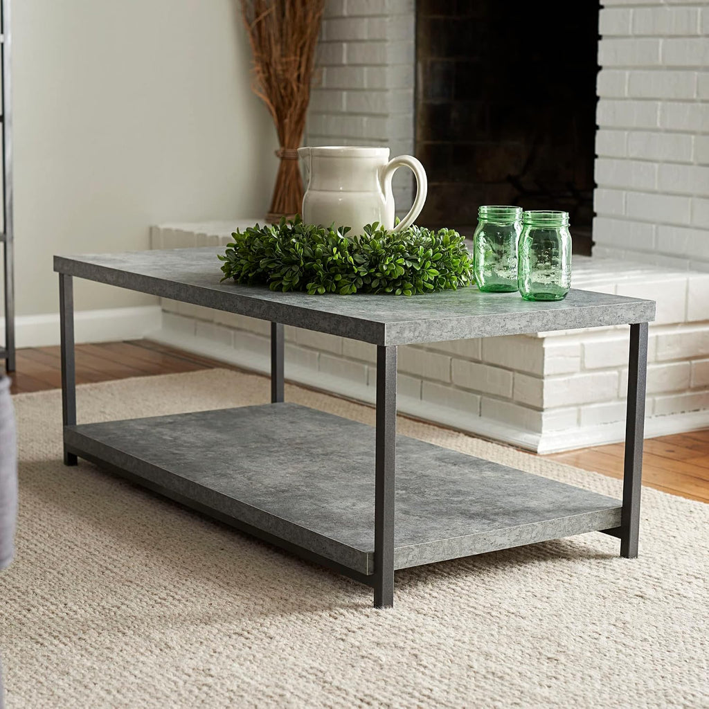 Household Essentials Slate Concrete Top Coffee Table with Iron Base