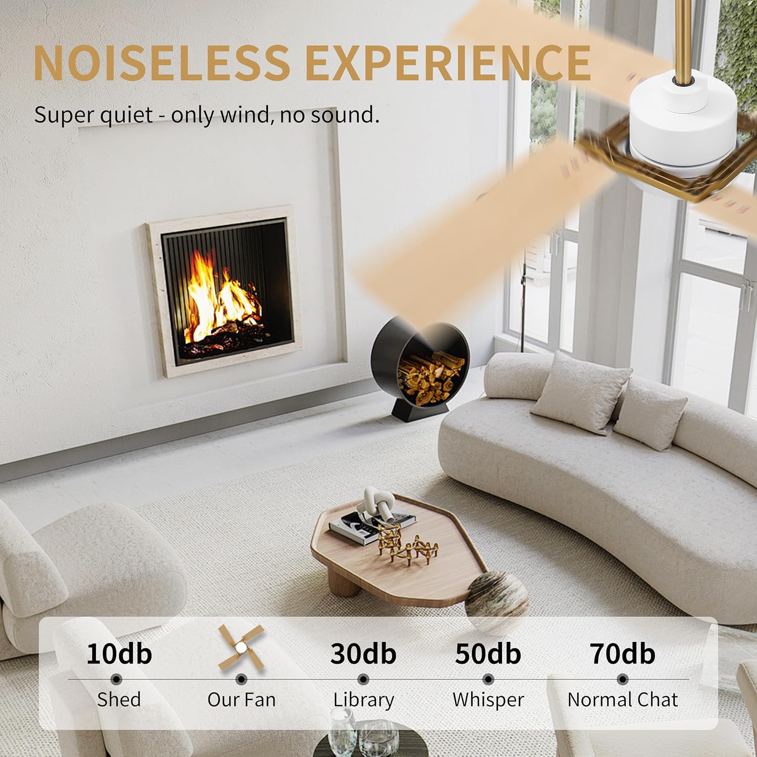 WINGBO 48 Inch Ceiling Fan with Light and Remote, 4 Plywood Blades, 6-Speed Reversible DC Motor, Dimmable, 3CCT, Farmhouse Ceiling Fan for Bedroom Living Room Kitchen, Brass and White/Oak