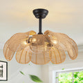 Boho Ceiling Fan with Light, Rattan Fandelier Ceiling Fan with Light and Remote Control, Flower Chandelier Fan for Bedroom, Living Room,Kitchen,Foyer(26 Inch, 6 Speed, Timing Adjustable Height)