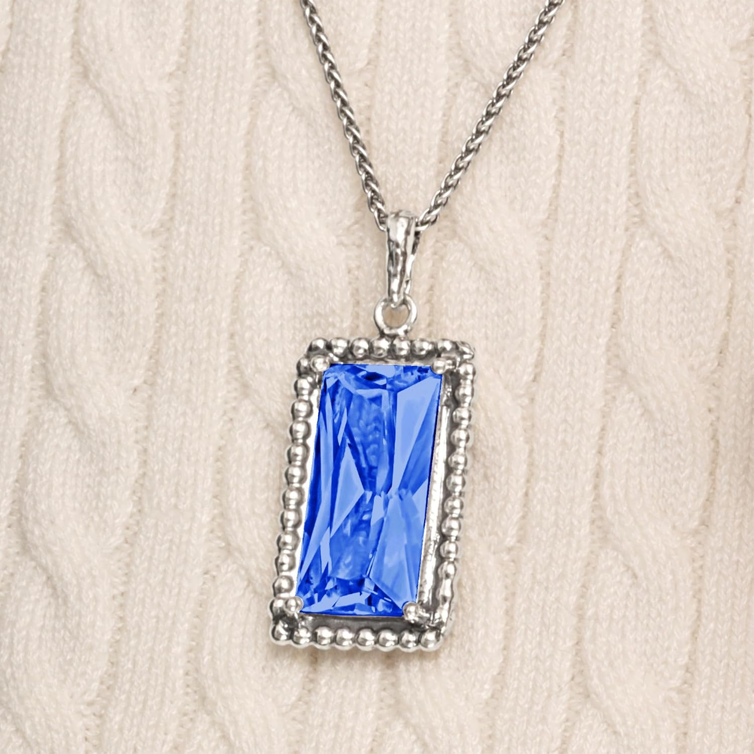 JEAN RACHEL JEWELRY 925 Sterling Silver Necklace for Women - Baguette with Cubic Zirconia Vintage Design - Hypoallergenic, Lead & Nickel Free - Artisan Handcrafted Statement Necklace