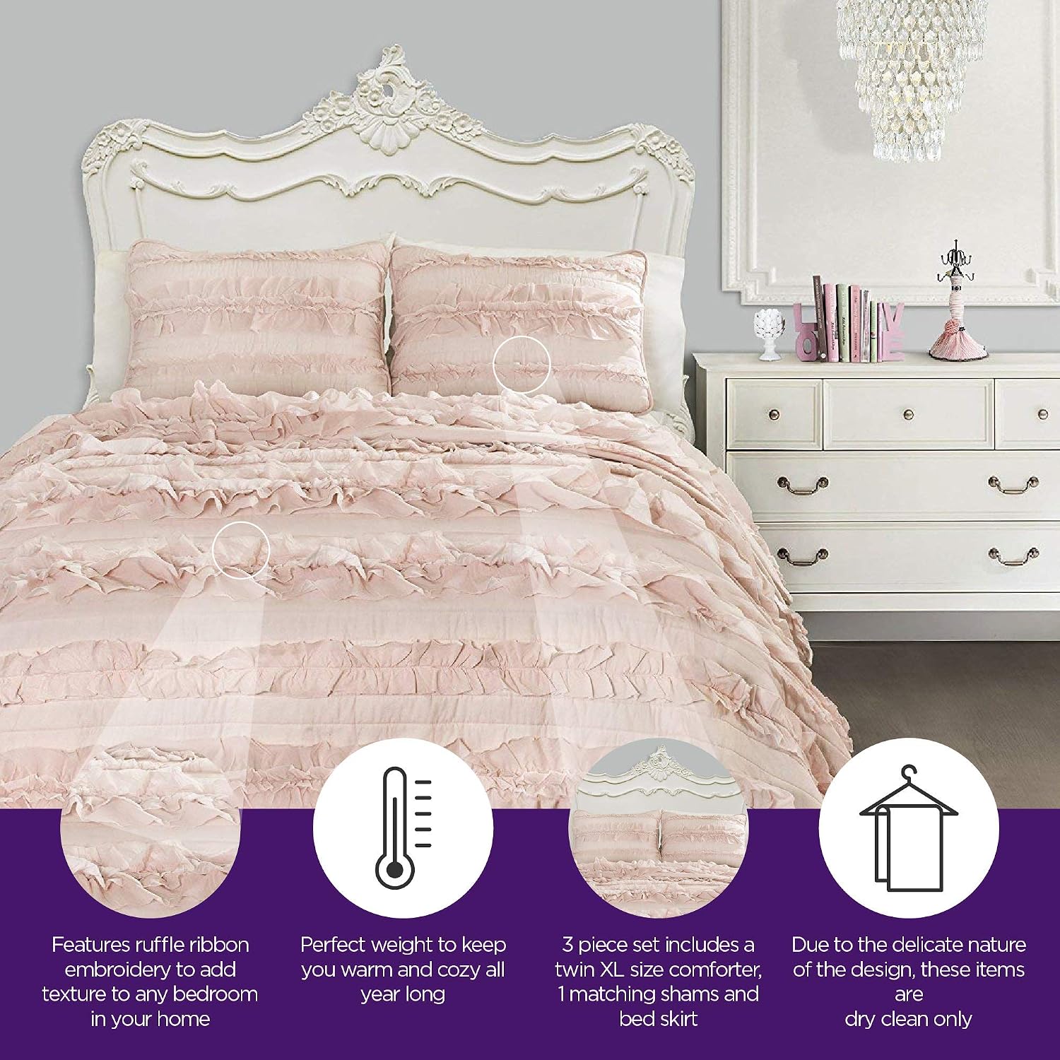 Lush Decor Lush Décor Belle 3 Piece Quilt Set, King, Pink Blush