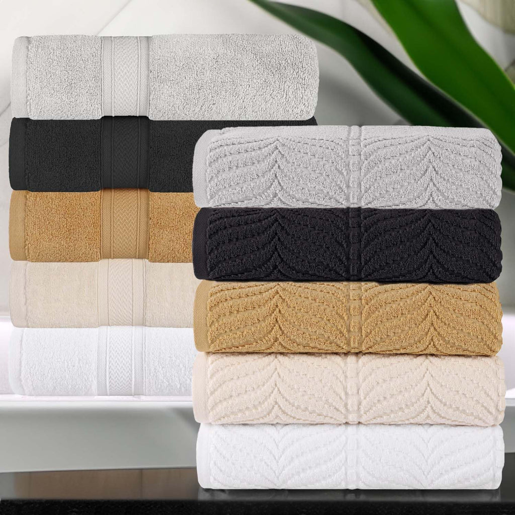 Superior Cotton Chevron 12 Piece Assorted Towel Set, Zero Twist, Quick Dry, Home Essentials, Shower, Spa, Luxury Plush Soft Absorbent Towels, Includes 4 Bath, 4 Hand, 4 Washcloth/Face Towels, Gold