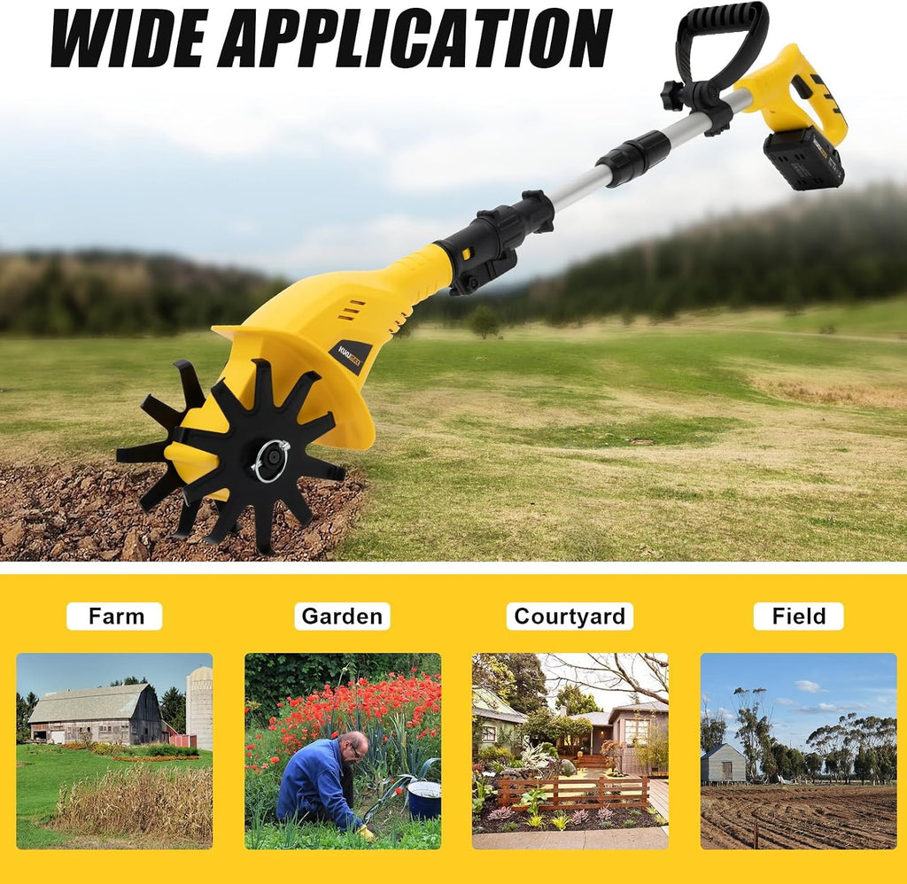 Cordless Tiller Cultivator, Electric Garden Tiller with 20V 2000mAh Battery, 3.9' Tilling Width, 6.7' Depth, Garden Rototiller Portable Rotary Tiller for Gardening Lawn Soil Cultivation