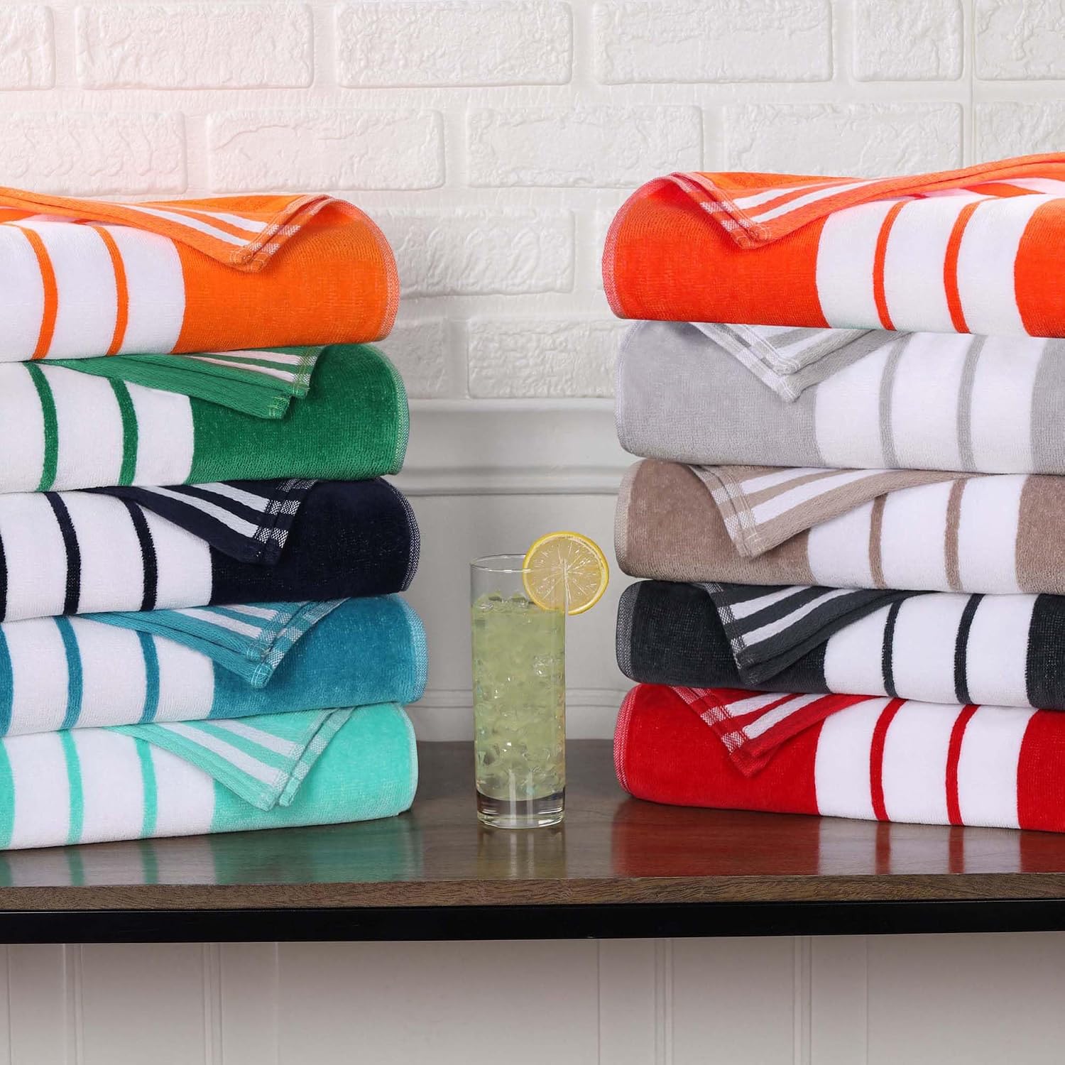 Superior Oversized Cotton Beach Towel Set of 6, Absorbent Towels for Bathroom, Beach, Pool, Swim, Adults, Kids, Vacation, Travel, Bath, Quick Dry Basics, Trip Essentials, Striped Decor, Light Grey