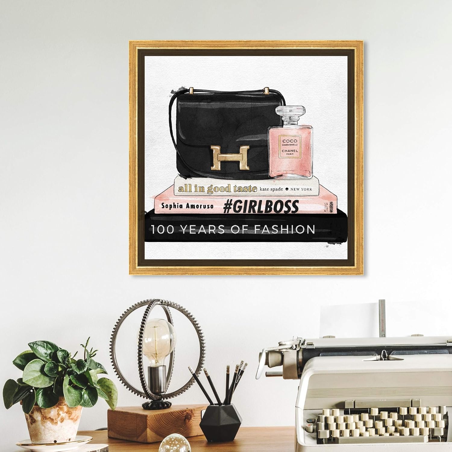 The Oliver Gal Artist Co. Fashion and Glam Framed Wall Art Canvas Prints 'My Always Essentials' Handbags Home Décor, 12' x 12', Black, Pink