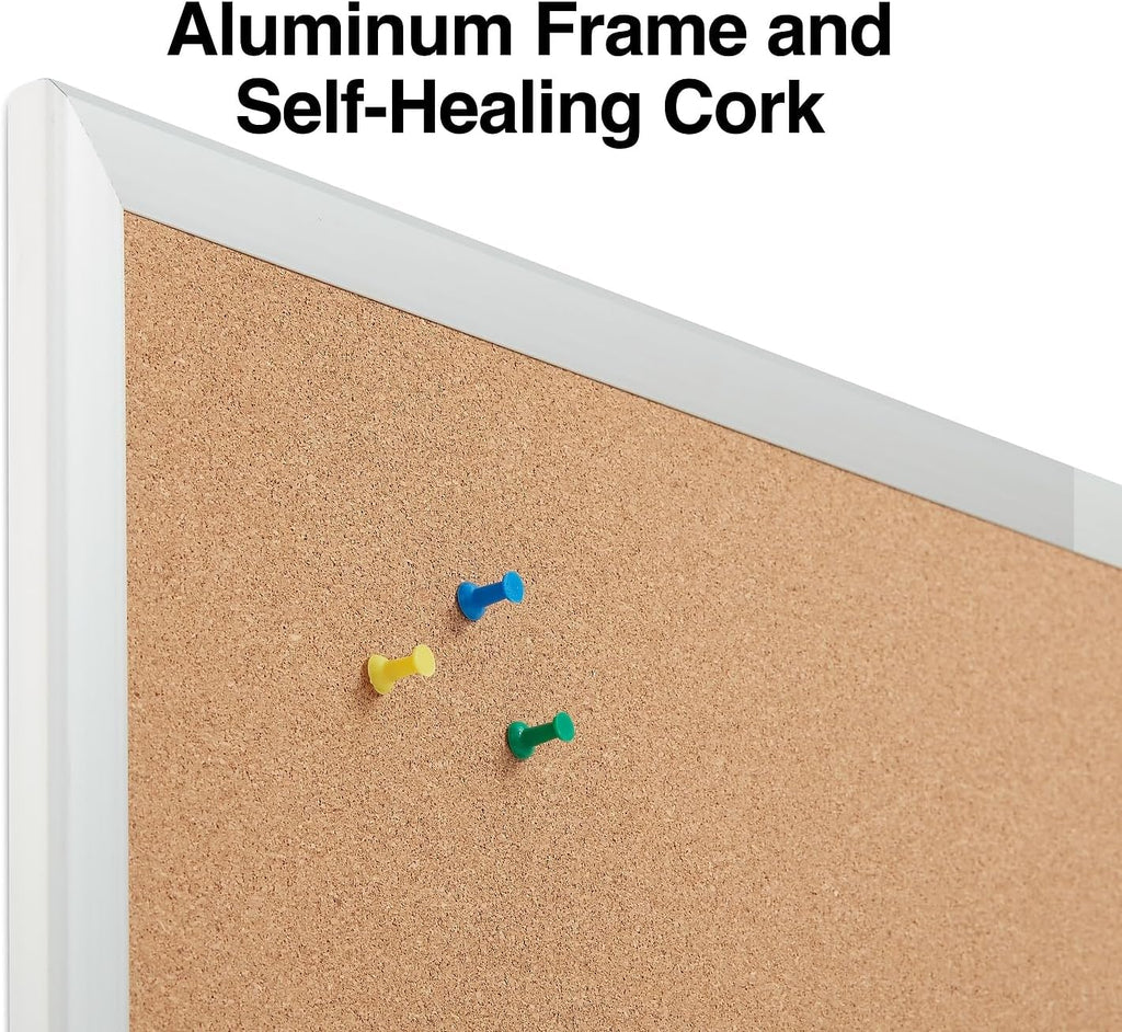 Staples Cork Bulletin Board, 5 x 3 Feet, Aluminum Frame, Vertical or Horizontal Mount, Self-Healing Surface