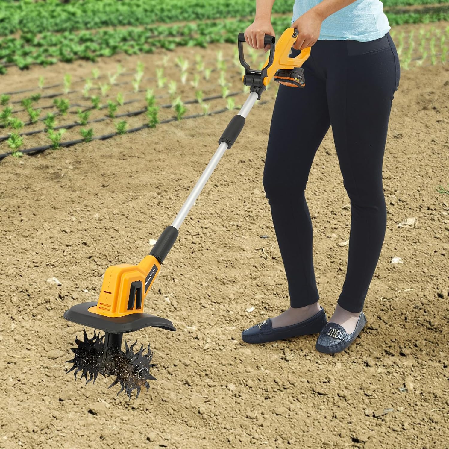 Small Cordless Tiller Cultivator, Electric Garden Tiller w/270 RPM, Battery Powered Garden Cultivator, Portable Handheld Electric Tiller for Lawn,Yard,Soil Cultivation, Yello, HSGZJ522